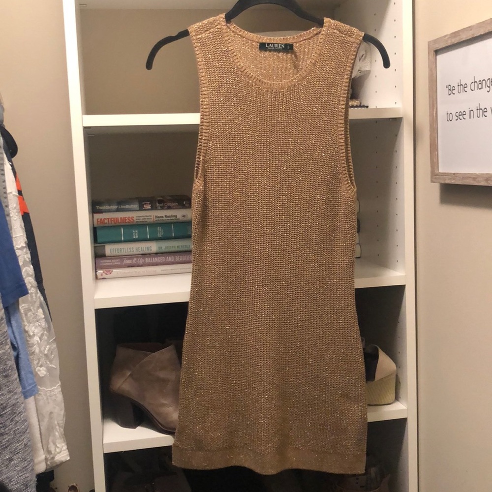 Ralph Lauren Sparkly Gold Tank Sweater Dress SizeM